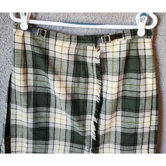 O’Neil Of Dublin Womens 100% Pure Wool Pleated Skirt Kilt White/Green Plaid 10 - Picture 2 of 13